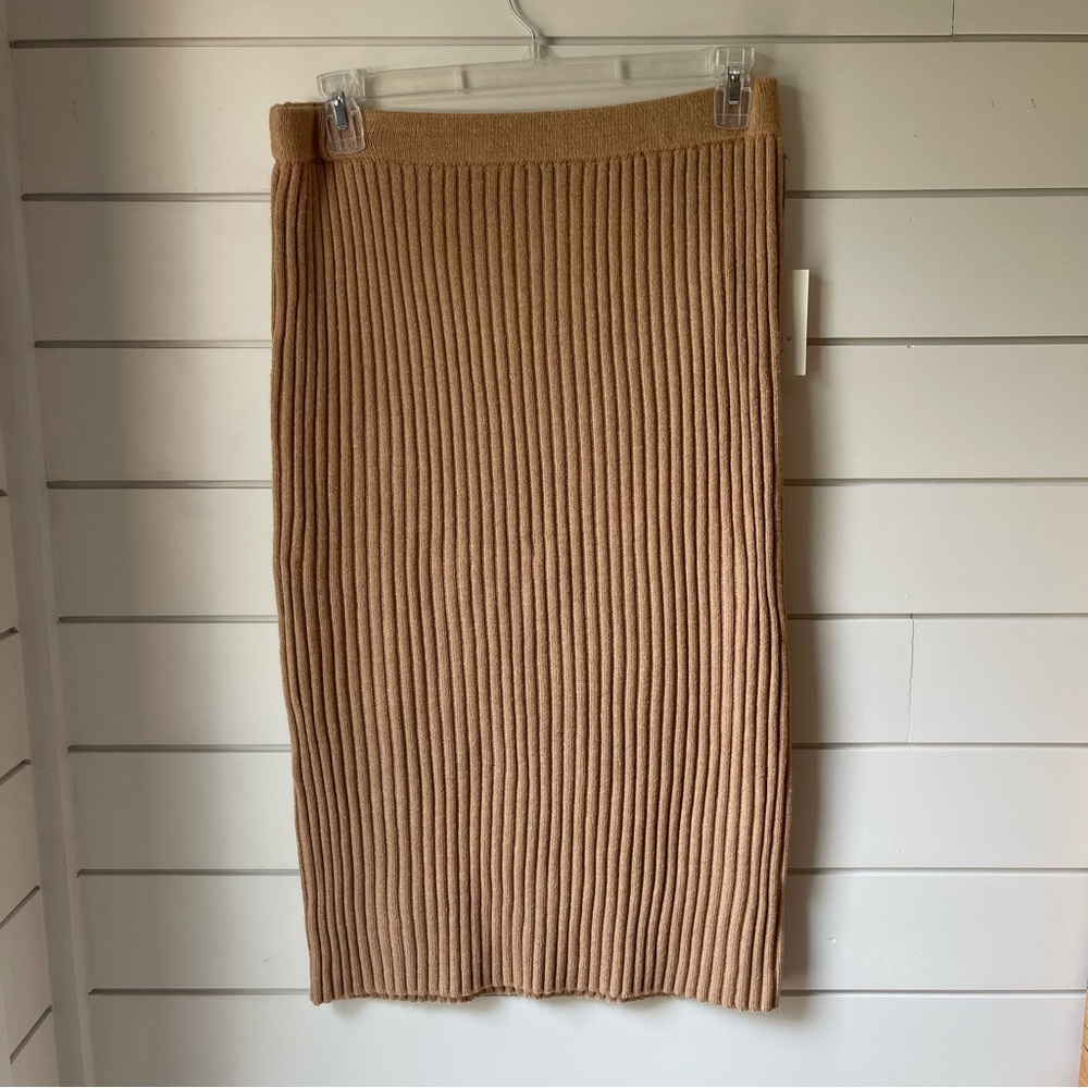 a new day Tan Ribbed Midi Skirt